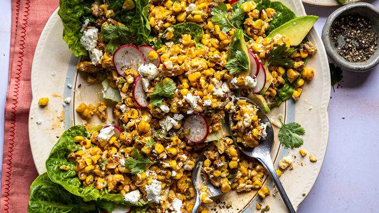 Elote Charred Corn Salad with Avocado, Feta and Lime